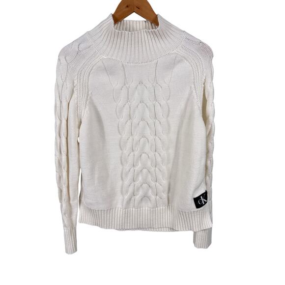 Calvin Klein Jeans Women's Size XL Cream Cable Knit Crew Neck Pullover Sweater - Picture 1 of 10